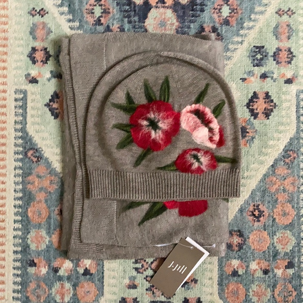 Floral embroidered Scarf and hat set, J Jill